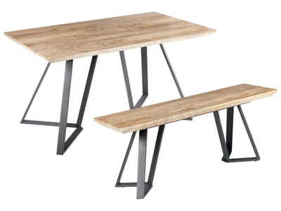 Obrázek produktu pro BELIANI Jídelní souprava světlé dřevo a černý obdélníkový stůl 6místný s lavicí kovové nohy moderní minimalistický design nábytek do jídelny
