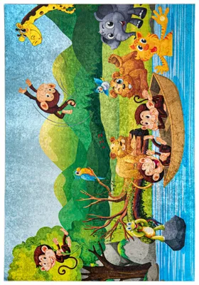 Produktbild von Mazovia Kinderteppich Zoo Bunt Grün 120x170 cm Kurzflor Pflegeleicht Spielteppich für Kinderzimmer