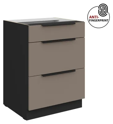 Produktbild von Küchen Unterschrank 60 cm Küche ARIA Sandgrau ultra matt + Schwarz matt, hochwertige Fronten mit Anti Fingerprint Beschichtung, Soft-Close Küchenzeile Küchenblock