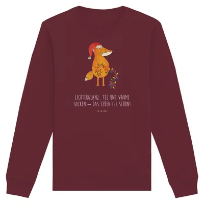 Produktbild von Mr. & Mrs. Panda Organic Sweater Fuchs Weihnachten Größe XXL - Burgundy - Geschenk, Pullover, Nikolaus, Baumwoll Sweatshirt, Bio, Winter, Pulli, Heiligabend