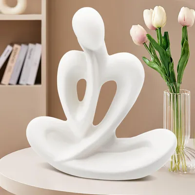 Produktbild von Weiße Keramikstatue eines Denkers, moderne Zierskulptur für Wohnzimmer, Büro oder Schlafzimmer