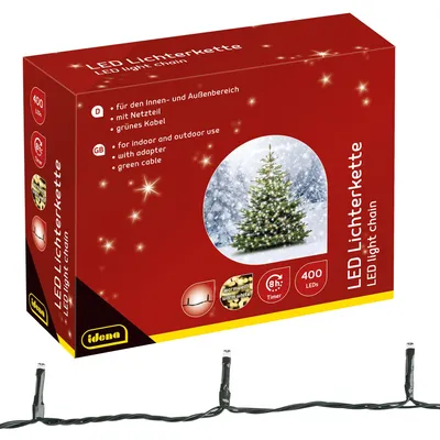 LED-Lichterkette, 400 warmweiße LEDs, 47,9 m, Timer, Innen/Außen