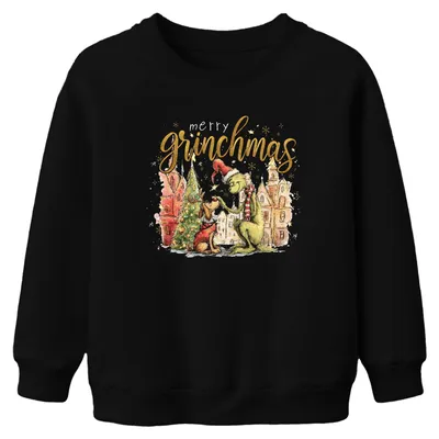 Produktbild von merry grinchmas Weihnachten Grinch Geschenk lustig Max Rentier Uni Kinder Sweatshirt Pullover, Schwarz, 104