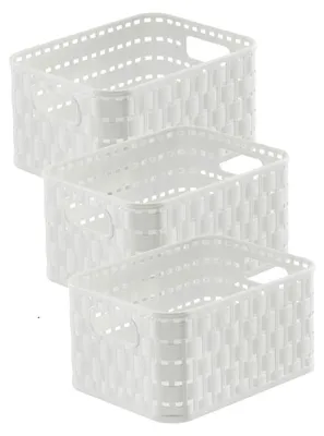 Produktbild von Rotho 3er Set Aufbewahrungsboxen Country - Organizer je 18.3 x 13.7 x 9.8 cm - Kunststoffbox je 2l in Rattan-Optik - Küchen Stapelbox aus Kunststoff