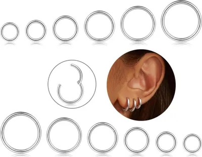 Zdjęcie produktu dla CASSIECA 12Pcs 16G Pierścionki ze stali nierdzewnej do przekłuwania nosa, warg i uszu 6-16MM