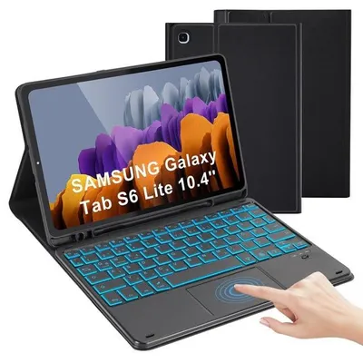 Produktbild von Hülle mit Tastatur für Galaxy Tastaturhülle mit für 2024 2022 2020 Bluetooth Tastatur Hülle QWERTZ Layout Tab S6 Lite Schwarz Beleuchtet + Touchpad