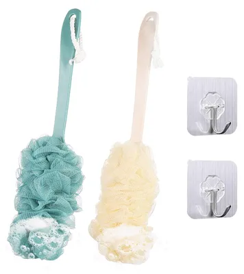 Produktbild von 2-teiliges Duschbürsten-Set mit langem Griff, Badeschwamm, Rückenbürste aus Netzgewebe, Peeling-Massagebürste für Damen und Herren
