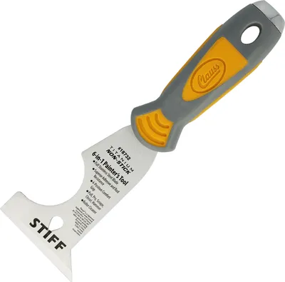Produktbild von Clauss Spachtel 6-in-1 Malerwerkzeug in Profiqualität | Titanium Bonded Edelstahlklinge mit Antihaftbeschichtung | rutschfester, ergonomischer Griff | ideal zum Schaben und Auskratzen | 18732