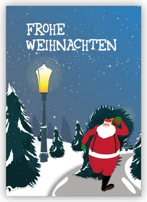 Produktbild von 4x Klassische illustrierte Weihnachtskarte mit Weihnachtsmann: Frohe Weihnachten
