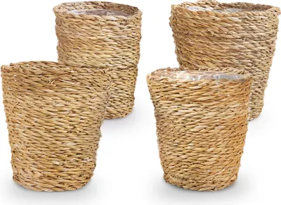 Produktbild von Bloomique - Geflochtener Blumentopf Coco - Set mit 4 Töpfen - Beige - Seegras - Korb für Pflanzen - Innen und Außen - H13x Ø12
