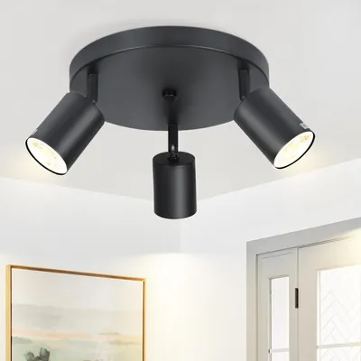 Image de Spot LED ZMH à 3 ampoules, lampe de plafond GU10, spots de plafond en métal, orientables à 330°, pour salon, chambre, couloir, noir