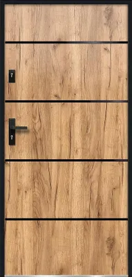 Produktbild von Eingangstür aus Stahl, voll und Edelstahl H207 x B100 cm Eichenoptik - Stärke 55 mm - DIN rechts - NAXARA