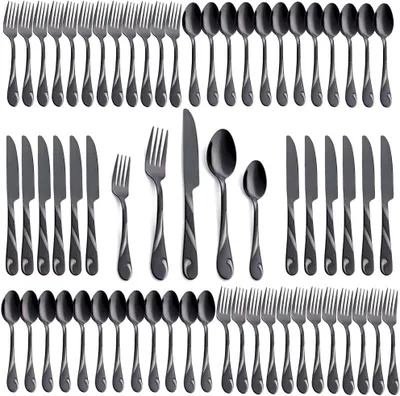 Produktbild von Besteckset 60-teilig, für 12 Personen, Edelstahl, schwarz, für Abendessen