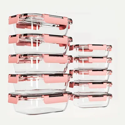 Produktbild von 10er Set Borosilikatglas Lebensmittelbehälter mit Deckel, luftdicht & auslaufsicher, in Pink, für Haushalt und Profiküche