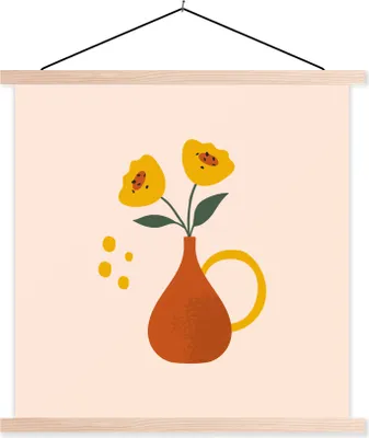 Produktbild von MuchoWow® Textilposter Vase - Blumen - Pastell 40x40 cm mit holzfarbenen Rahmen - Posterleiste
