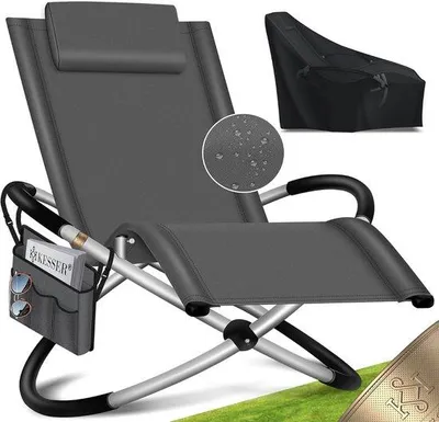 Obrázok produktu pre Ergonomická nastaviteľná záhradná stolička, skladateľná, s taškou na prenášanie, antracitová, nosnosť do 180 kg