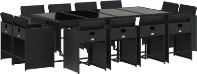 Produktbild von 13-tlg. Garten-Essgruppe mit Kissen Schwarz Poly Rattan