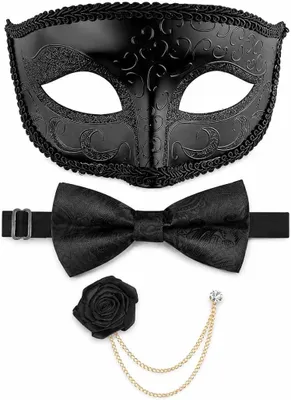 Produktbild von Venezianischer Maske 3 Stücke, retro mit Fliege, Partyzubehör für Halloween