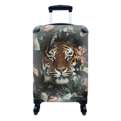 Produktbild von MuchoWow® Koffer Handgepäck Trolley Rollkoffer Kleine Reisekoffer mit 4 Rollen - Tiger - Botanisch - Blumen - Cabin Size < 55x40x23 cm & 55x40x20 cm - Fotokoffer - Kabinenkoffer - Boardgepäck - Reise-Box - Reisekoffer - Reisegepäck - Koffer mit Bild - Trolley für Kinder