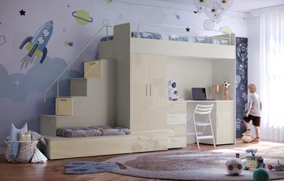 Produktbild von Etagenbett FELIX 5, Hochglanz Kinderbett, Hochbett, MIT Matratze und Lattenrost( Kaschmir + Beige, Glanz)