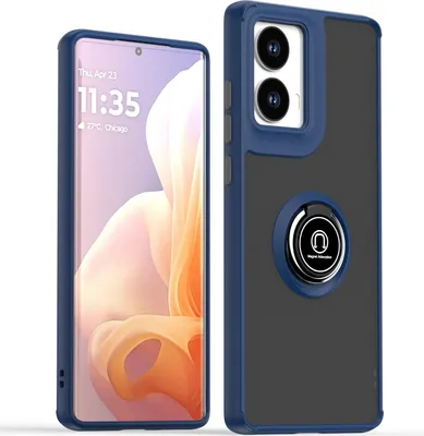 Obrázek produktu pro Pouzdro pro Motorola Moto G85 matné průsvitné TPU pouzdro s prstencovým držákem a stojánkem Tmavě modrá