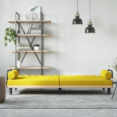 Imagen del producto de Maison Exclusive: Sofá cama con reposabrazos, color amarillo claro, tapizado en tela