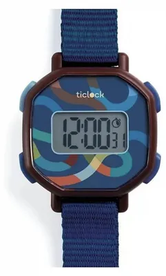 Image de Réveil Djeco, horloge numérique spirale bleue