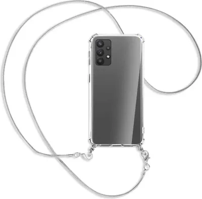 Produktbild von Handykette Backcover-Schutzhülle mit Band (Metall silberfarben) für Samsung Galaxy A32 4G (A325) - silberfarbene Kette Snake