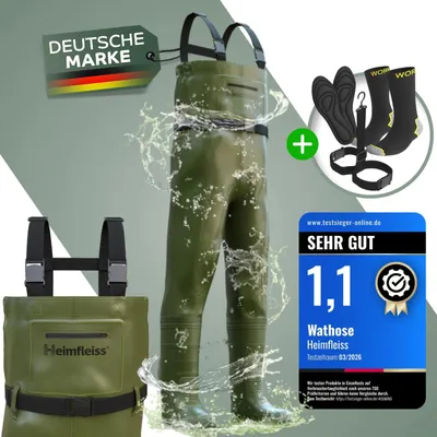 Produktbild von Heimfleiss Wathose wasserdicht mit Stiefeln Anglerhose Teichhose PVC für Herren und Damen Größe 39 Grün
