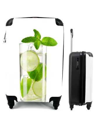 Produktbild von MuchoWow® Koffer Handgepäck Trolley Rollkoffer Kleine Reisekoffer mit 4 Rollen - Mojito-Cocktail auf weißem Hintergrund - Cabin Size < 55x40x23 cm & 55x40x20 cm - Fotokoffer - Kabinenkoffer - Boardgepäck - Reise-Box - Reisekoffer - Reisegepäck - Koffer mit Bild - Trolley für Kinder