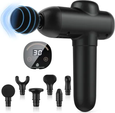 Produktbild von Massagepistole, 30 Geschwindigkeitsstufen Massage Gun, 6 Schlagmassageköpfe zur Linderung von Muskelschmerzen, Körperformung mit LCD-Touchscreen