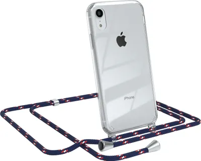 Produktbild von EAZY CASE Handykette kompatibel mit Apple iPhone XR, Handyhülle mit Umhängeband, Handykordel, Schutzhülle Clear, Band in Blau