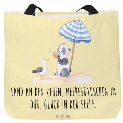 Produktbild von Mr. & Mrs. Panda Einkaufstasche Sommer Meer Glück - Gelb Pastell - Geschenk, Reisetasche, Schultasche, Kuscheln, Farben, Stoffbeutel, Strandurlaub, Küste, Tote Bag