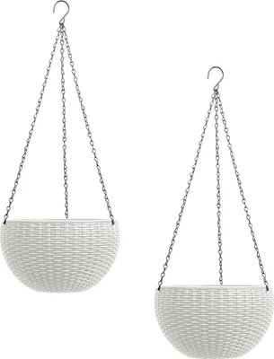 Produktbild von Blumenampel 2er Set Rattanoptik Weiß