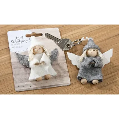 Produktbild von Gilde - 22709 - Schlüsselanhänger, Schutzengel, Filz, 9cm x 6cm x 1,5cm, grau oder weiß, Lieferung erfolgt sortiert