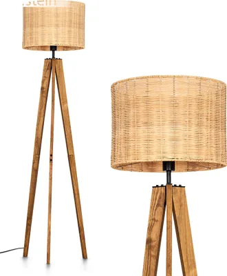 Produktbild von Stehlampe aus Holz/Metall/Rattan in Natur/Schwarz