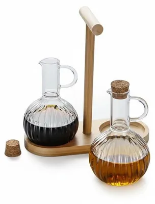 Image de Set d’huile et vinaigre Mulex en verre, 2 bouteilles 320 ml, bouchons en liège