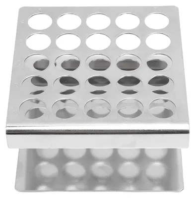 Produktbild von Reagenzglasgestell aus Edelstahl in Z-Form mit 25 Fächern für Reagenzgläser mit einem Durchmesser von ≤ 17 mm