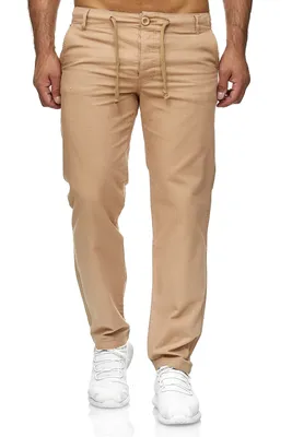 Produktbild von Reslad Herren bequeme Baumwollhose Leinenhose Optik Strandhose RS-3000 Camel 2XL