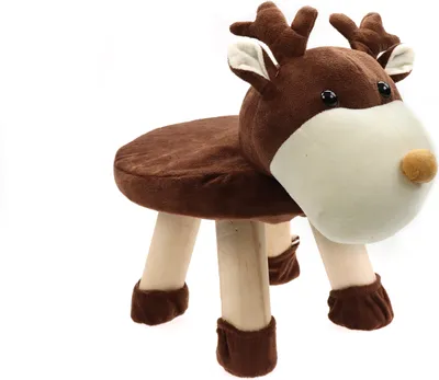 Produktbild von Hocker/Stuhl für Kinder, Tiere, Plüschbezug & Holzbeine 47 * 20 * 27cm (Elch/Rentier)