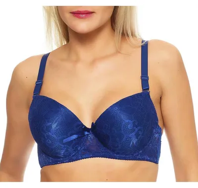 Produktbild von Damen BH Bra wattiert Bügel-BH Büstenhalter aus Spitze mit Schleife in verschiedenen Größen und Farben, 1462 Dunkelblau 65 B