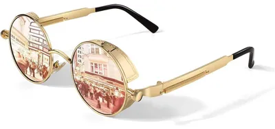 Immagine prodotto di Occhiali da sole retrò rotondi, stile steampunk, polarizzati, protezione UV400, color oro e rosa