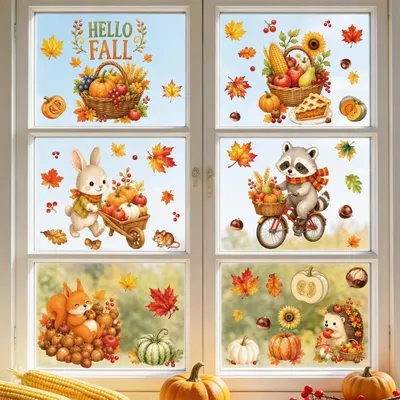 Fensteraufkleber Herbstdeko, 48 Stück, PVC, 30x20 cm