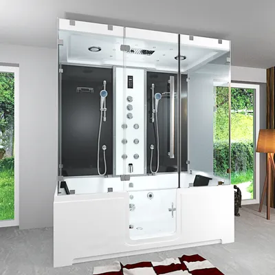 Produktbild von Kombination Badewanne Dusche K88-SW-TH-B-EC-EA Duschtempel 180x100 cm 2K Scheibenversiegelung