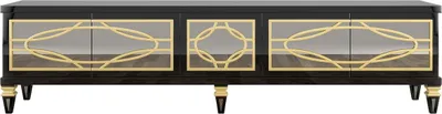 Produktbild von Casa Padrino Luxus Barock TV Schrank Schwarz / Gold 213 x 55 x H. 66 cm - Prunkvoller Fernsehschrank mit 5 verspiegelten Türen - Barock Möbel