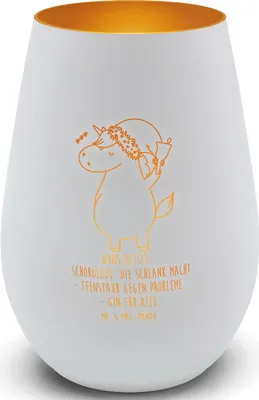 Produktbild von Mr. & Mrs. Panda Glas Windlicht Einhorn Weihnachtsmann - Weiß - Geschenk, Teelichthalter, Kerzenhalter, Laterne, Gin, Schokolade, Einhörner, Nikolaus, Unicorn