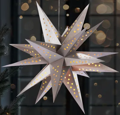 Produktbild von BRUBAKER 3D Weihnachtsstern - 60 cm Leuchtstern - Batteriebetrieben mit Timer - LED Stern für Fensterdeko - Papierstern Weihnachten, Silber