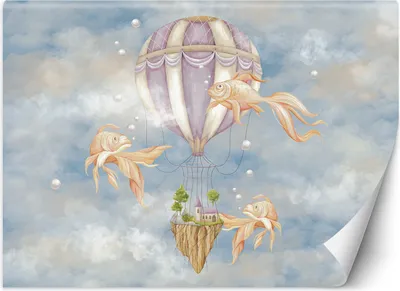 Produktbild von Vlies fototapete für Kinder Luftballon-Fischhaus 400x280 cm Feeby Blau inkl. Kleber einfache Montage