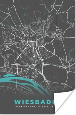 Produktbild von MuchoWow® Poster Stadtplan - Deutschland - Blau - Wiesbaden - Karte 40x60 cm - Plakate für die Wand - Poster Babyzimmer