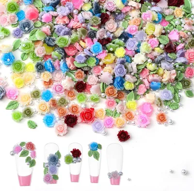 Immagine prodotto di 300 decorazioni per unghie "Camelie Rose": graziosi fiori in resina 3D, accessori colorati per unghie